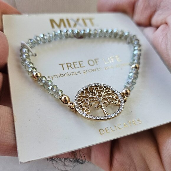 MIXIT Bracelet THE TREE OF LIFE Crystal Accent Gold Tone Stretched Wristband New - Picture 3 of 11